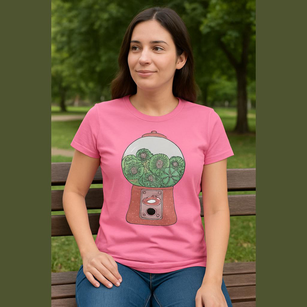 Gildan Softstyle “ Retro Gumball Machine”Pink T-Shirt. Size Medium